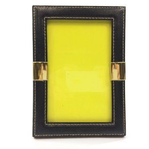 Stitched Leather Picture Frame with Metal Accents and Glass